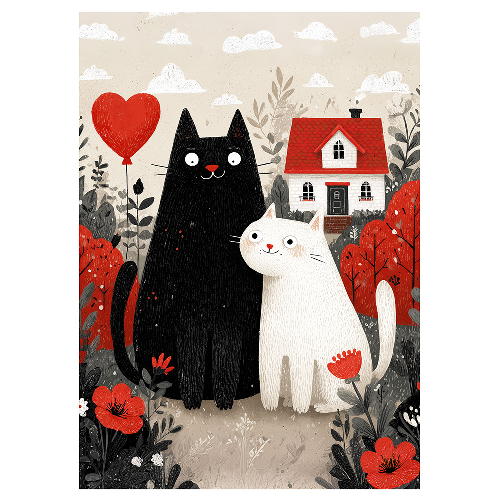 Image Carte de Saint-Valentin - Amour félin champêtre